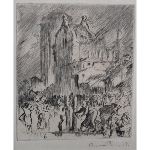 336 - ARR FRANK BRANGWYN R A (1867-1956), Town Water Pump, black and white etching, signed in pencil to th... 