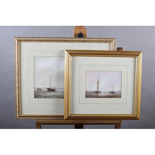 318 - ARR ALAN WHITEHEAD (b.1952), Fishing boat and sailing dinghy at low tide, watercolour, signed to low... 