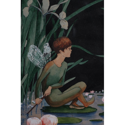 311 - EDYTHE BOWYER (19th/20th century), Fairyfolk amongst Iris, watercolour and gouache, signed and dated... 