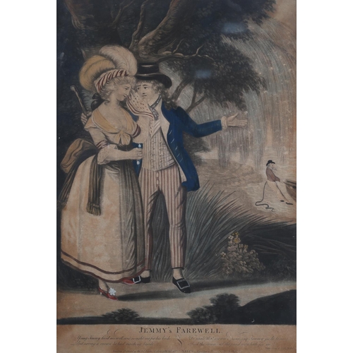 342 - JEMMY'S FAREWELL AND JEMMY'S RETURN, hand-coloured mezzotint, a pair, titled and with four lines of ... 