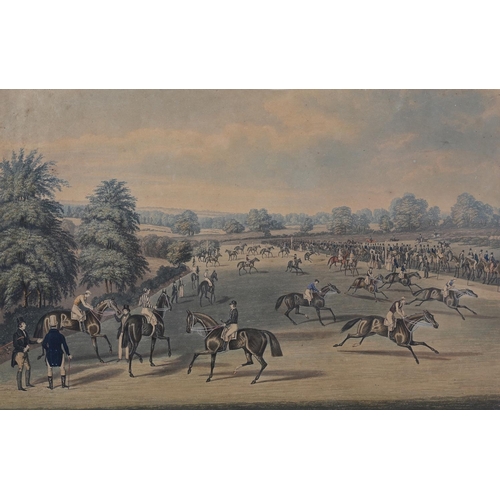 343 - CHAS HUNT AFTER JAMES POLLARD (1792-1867), Epsom - Preparing to Start, hand tinted engraving publish... 