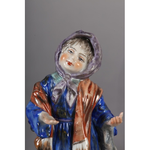 101 - A PAIR OF LATE 19TH/EARLY 20TH CENTURY, GERMAN PORCELAIN FIGURES of begging children, a girl with he... 