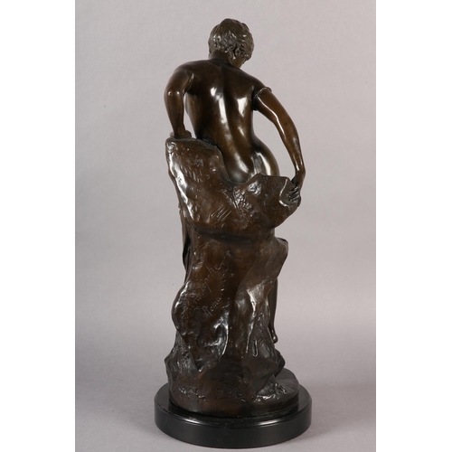 65 - AFTER FERDINAND LEPCKE GERMAN (1866-1905), A bronze sculpture of a nude female, partially draped, st... 