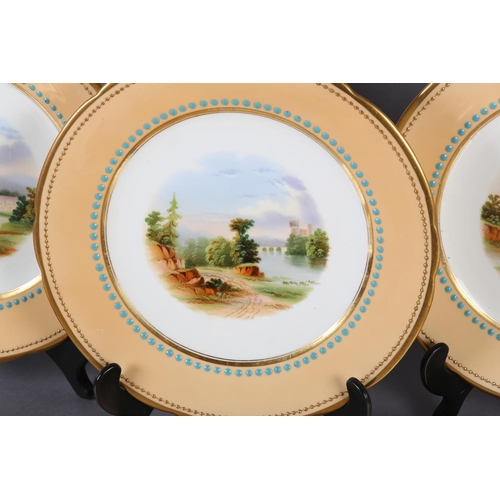 105 - A COLLECTION OF TEN 19TH CENTURY CABINET PLATES, each hand painted to the centre with a landscape wi... 