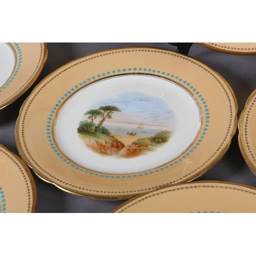 105 - A COLLECTION OF TEN 19TH CENTURY CABINET PLATES, each hand painted to the centre with a landscape wi... 