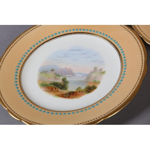 105 - A COLLECTION OF TEN 19TH CENTURY CABINET PLATES, each hand painted to the centre with a landscape wi... 