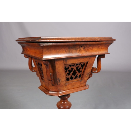 398 - A VICTORIAN FIGURED WALNUT WORK TABLE, inlaid in satinwood with a rose to the centre and a border of... 