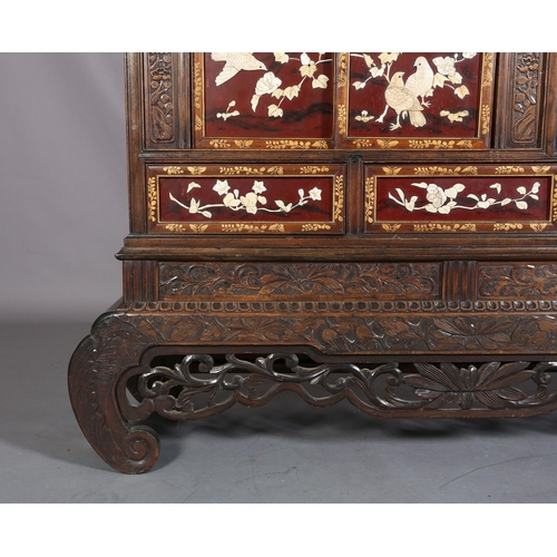 129 - A LATE 19TH CENTURY JAPANESE HARDWOOD SHODANA CABINET, MEIJI PERIOD, with carved and pierced galleri... 