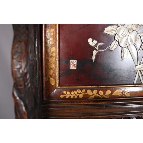 129 - A LATE 19TH CENTURY JAPANESE HARDWOOD SHODANA CABINET, MEIJI PERIOD, with carved and pierced galleri... 