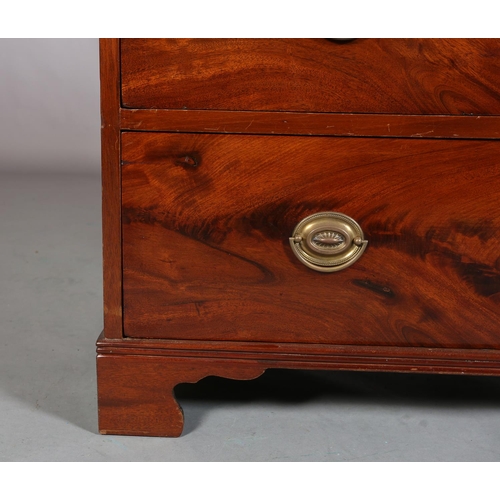 399 - A GEORGE III-STYLE FIGURED MAHOGANY CHEST of two short and three long graduated drawers, later brass... 