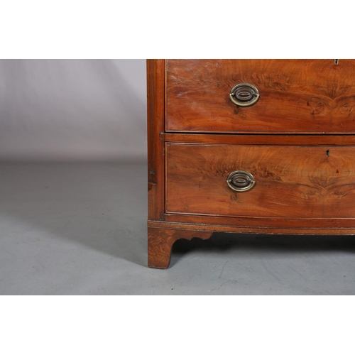 378 - A GEORGE III MAHOGANY BOWFRONT CHEST of two short and two long cockbeaded drawers, brass oval back p... 