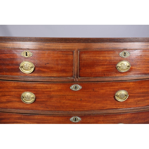 380 - A LATE GEORGE III MAHOGANY BOW FRONTED CHEST of two short and three long graduated cockbeaded drawer... 