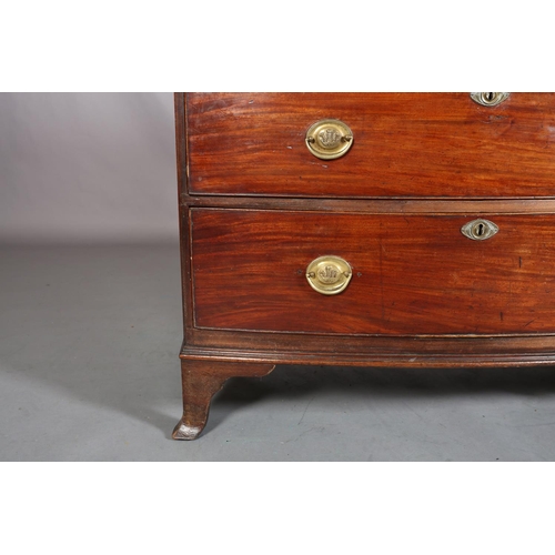 380 - A LATE GEORGE III MAHOGANY BOW FRONTED CHEST of two short and three long graduated cockbeaded drawer... 