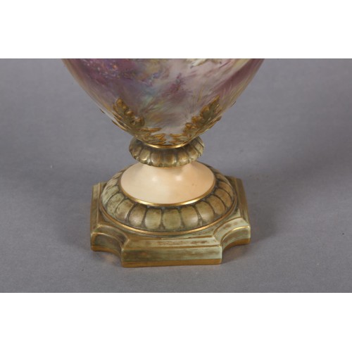 89 - A ROYAL WORCESTER CHINA WORKS TWO HANDLED PEDESTAL VASE, the ovoid body painted with Red Grouse in m... 