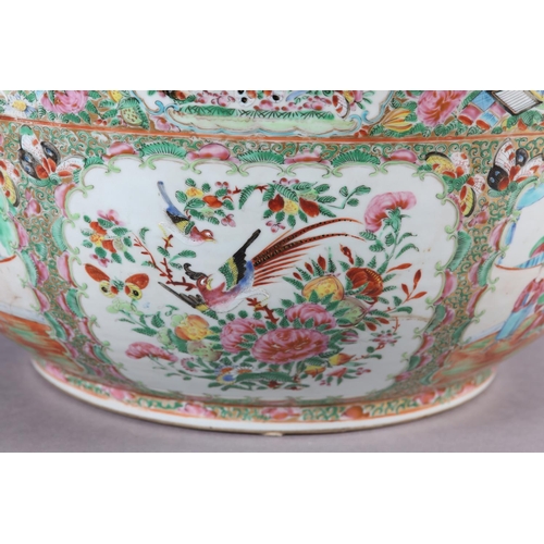 109 - AN EXCEPTIONALLY LARGE CANTON FAMILLE ROSE PUNCH BOWL, 19th century, painted with dignitaries and la... 