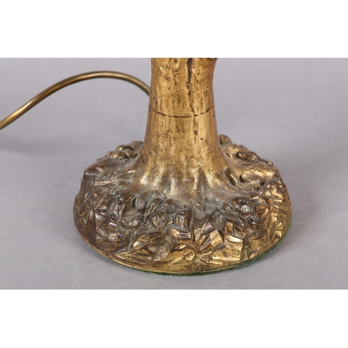 41 - AN EARLY 20TH CENTURY GILT METAL TABLE LAMP CAST AS A TREE, 36 cm high to fitting (Shipping category... 