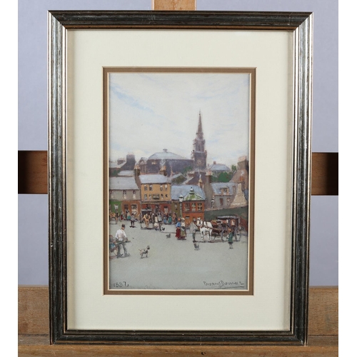 319 - PATRICK DOWNIE RWS (Scottish 1854-1945), Paisley Market Square, pastel and gouache, signed to lower ... 