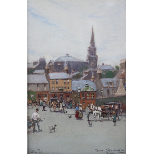 319 - PATRICK DOWNIE RWS (Scottish 1854-1945), Paisley Market Square, pastel and gouache, signed to lower ... 