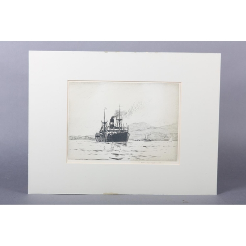 331 - ARR NORMAN WILKINSON (1878-1971), British Indian Shipping Line Freighter, black and white etching, s... 