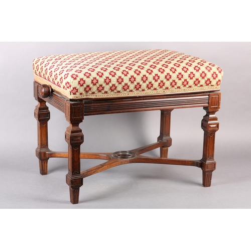 403 - A LATE 19TH CENTURY ROSEWOOD PIANO STOOL BY H BROOKS OF LONDON, rectangular adjustable upholstered s... 