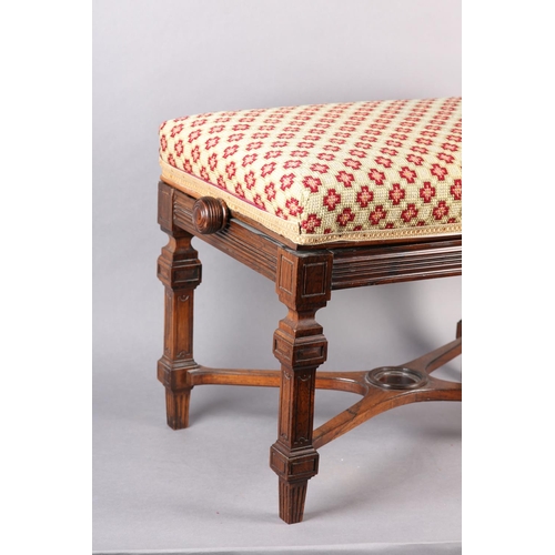 403 - A LATE 19TH CENTURY ROSEWOOD PIANO STOOL BY H BROOKS OF LONDON, rectangular adjustable upholstered s... 