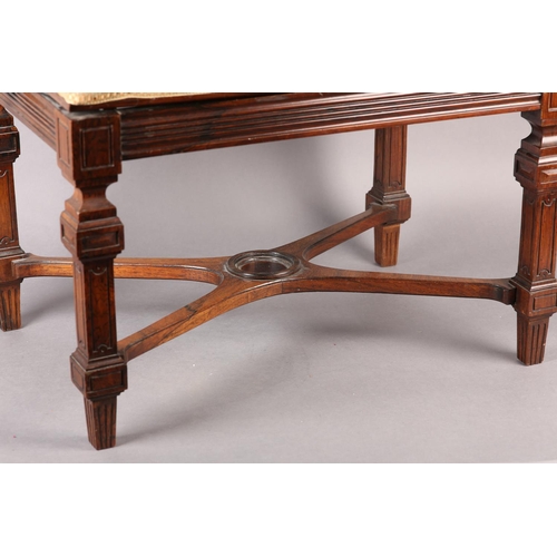 403 - A LATE 19TH CENTURY ROSEWOOD PIANO STOOL BY H BROOKS OF LONDON, rectangular adjustable upholstered s... 