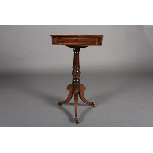 404 - AN EARLY 19TH CENTURY ROSEWOOD WORK TABLE inlaid in satinwood with shell paterae and stringing, rect... 