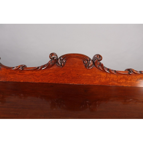 408 - A MID 19TH CENTURY MAHOGANY HALL TABLE of serpentine outline, having a raised back moulded with leaf... 