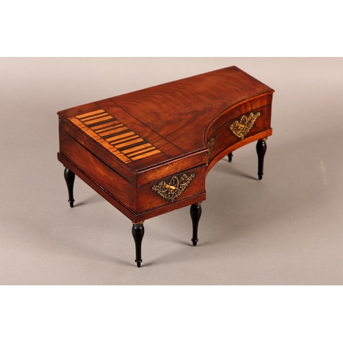 53 - A PALAIS ROYALE NECESSAIRE formed as a piano, mahogany and satinwood inlay with gilt mounts to the f... 