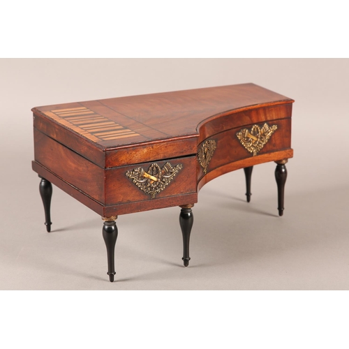 53 - A PALAIS ROYALE NECESSAIRE formed as a piano, mahogany and satinwood inlay with gilt mounts to the f... 