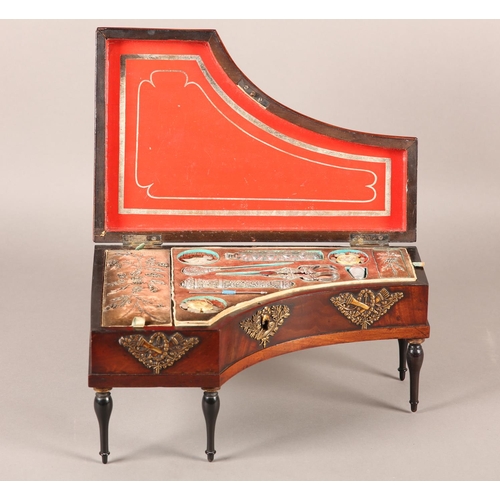 53 - A PALAIS ROYALE NECESSAIRE formed as a piano, mahogany and satinwood inlay with gilt mounts to the f... 