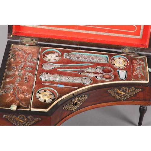 53 - A PALAIS ROYALE NECESSAIRE formed as a piano, mahogany and satinwood inlay with gilt mounts to the f... 