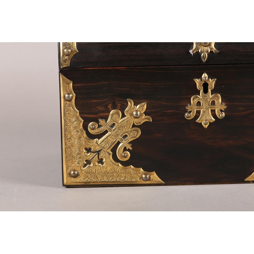 54 - A 19TH CENTURY DOME TOP COROMANDEL BOX, with gilt metal mounts, the lid inset with a jasperware came... 