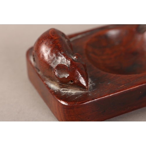 346 - THOMPSON OF KILBURN 'MOUSEMAN', an early oak ashtray carved in high relief with a mouse, of rich col... 