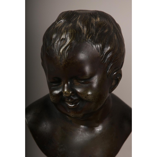 56 - A PAIR OF LATE 19TH CENTURY BRONZE BUSTS OF INFANTS, after Messerschmidt (1736-1783), one laughing, ... 