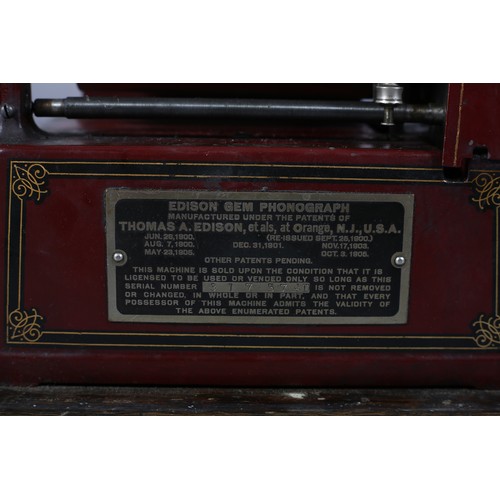 45 - AN EDISON RED GEM PHONOGRAPH, serial no 317574D, 4 to 2 minute play, gilt and black transfer  decora... 