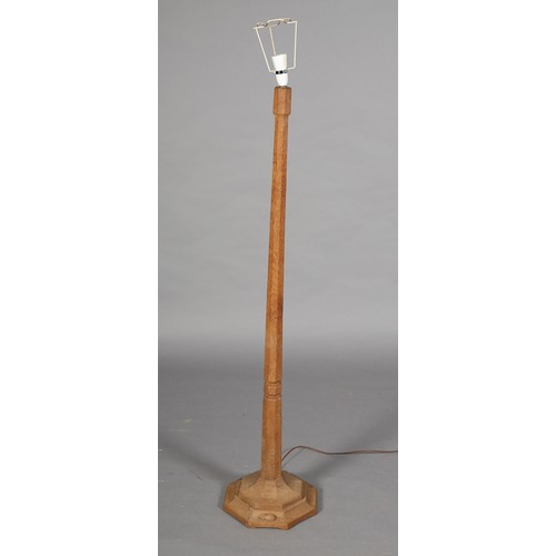 352 - A THOMPSON OF KILBURN 'MOUSEMAN', an oak standard lamp, the tapered column on an octagonal stepped b... 