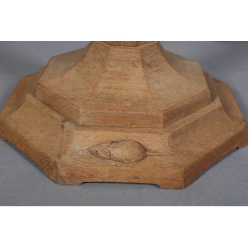 352 - A THOMPSON OF KILBURN 'MOUSEMAN', an oak standard lamp, the tapered column on an octagonal stepped b... 