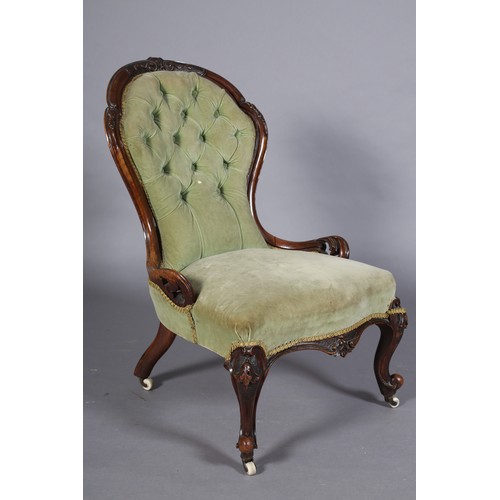 357 - A PAIR OF VICTORIAN WALNUT GENTLEMAN'S ARMCHAIR AND LADY'S CHAIR,  each having an encircling frame w... 