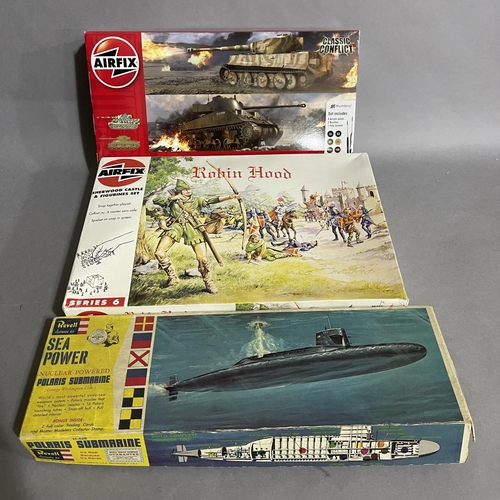 237 - An Airfix Robin Hood Sherwood Castle and Figurines kit, a 1961 Revell Sea Power Polaris Submarine Ki... 