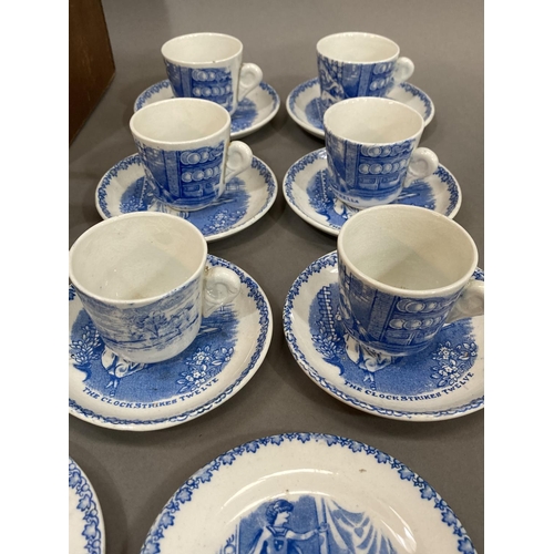 49 - A 19th century blue and white miniature dolls tea set painted with scenes from Cinderella, comprisin... 