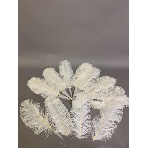 88 - A late 19th century white ostrich feather fan, the monture of white mother of pearl, plain other tha... 