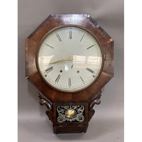 486 - A Victorian mahogany drop dial wall clock, 54cm high