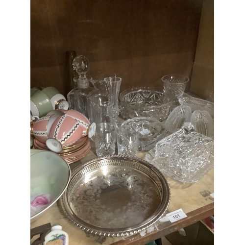 101 - A collection of ceramics comprising toilet jug, ginger jar and cover etc together with a silver plat... 