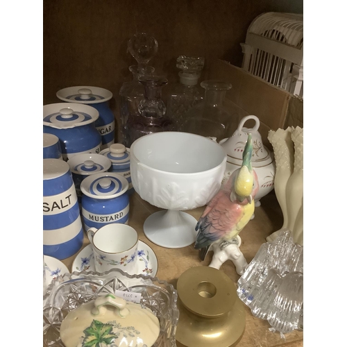 105 - A collection of TG Green salt, pepper, mustard pots etc. large glass vase, gilt and pink tea set and... 