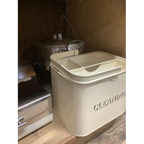 109 - Four metal bread bins together with other kitchenalia