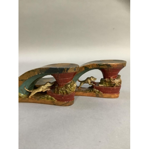 44 - A pair of WWII painted wooden sandles and a photograph of James Stewart with inscription 'To Winifre... 