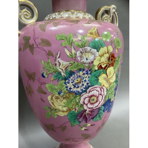 89 - A 19th century vase and cover of baluster form with knop finial, the shoulders with twin moulded han... 