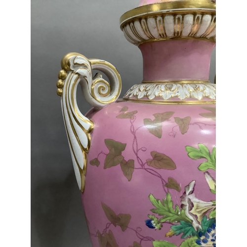 89 - A 19th century vase and cover of baluster form with knop finial, the shoulders with twin moulded han... 