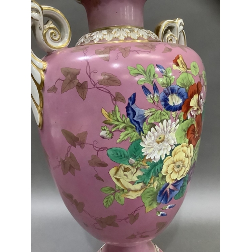 89 - A 19th century vase and cover of baluster form with knop finial, the shoulders with twin moulded han... 